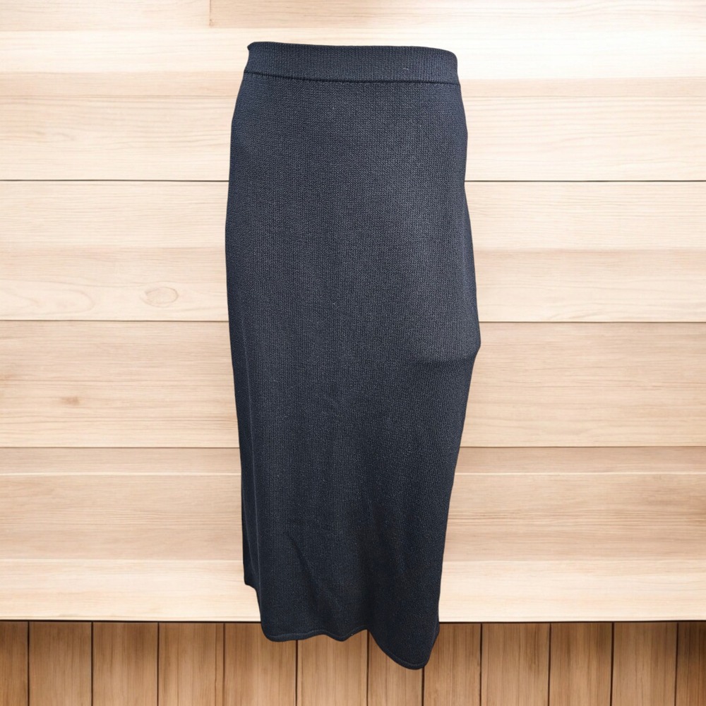 St. John Back Slit Knit Stretch Waist Black‎ Straight Maxi Skirt women's 8 EUC